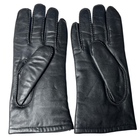 Quiet Luxe Winter Leather Gloves Black Fleece Lined Dress Classic Women Small - Picture 2 of 7